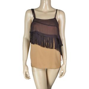 r89 Brown Beige Fringe Boho Bohemian Fringe Top Sh
